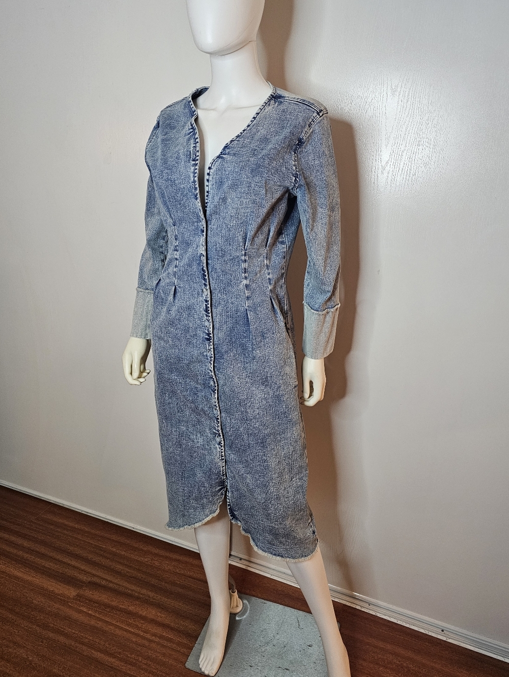 VTG Wash Lab Denim-Effect Long Sleeve Midi Dress - Hannah Blue Size M 96% Cotton - Picture 10 of 14